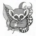 A sleeping lemur surrounded by art supplies tattoo design idea