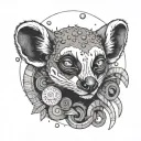 A sleeping lemur surrounded by art supplies tattoo design idea
