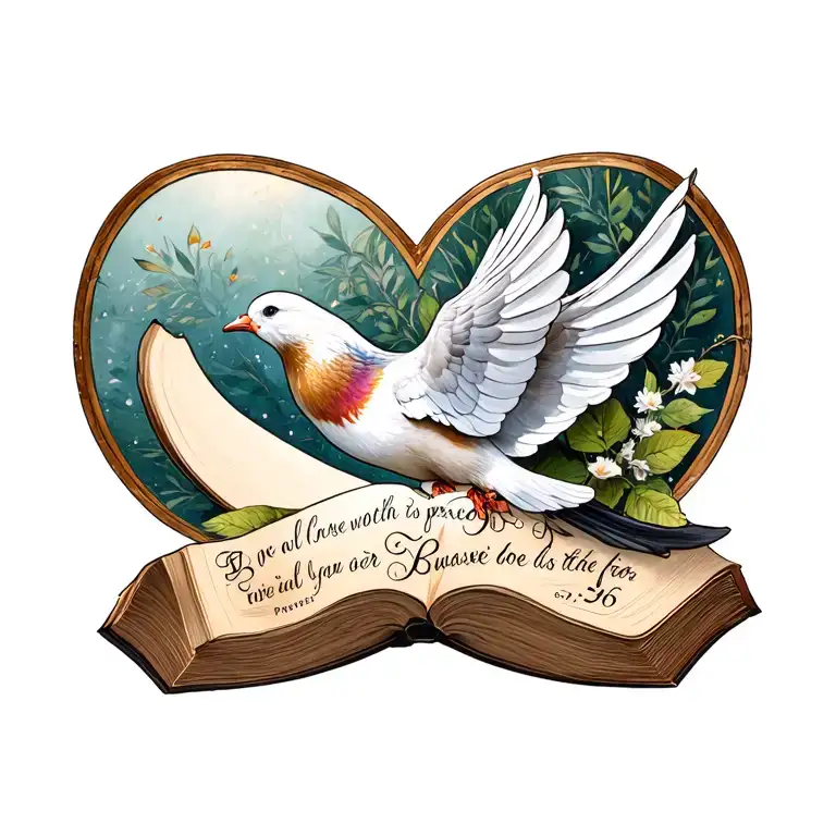 dove with the bible verse Proverbs 3:5-6 tattoo design idea
