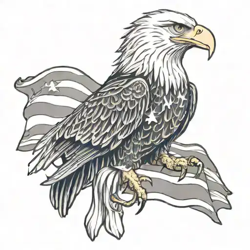 bald eagle with American flag tattoo design idea