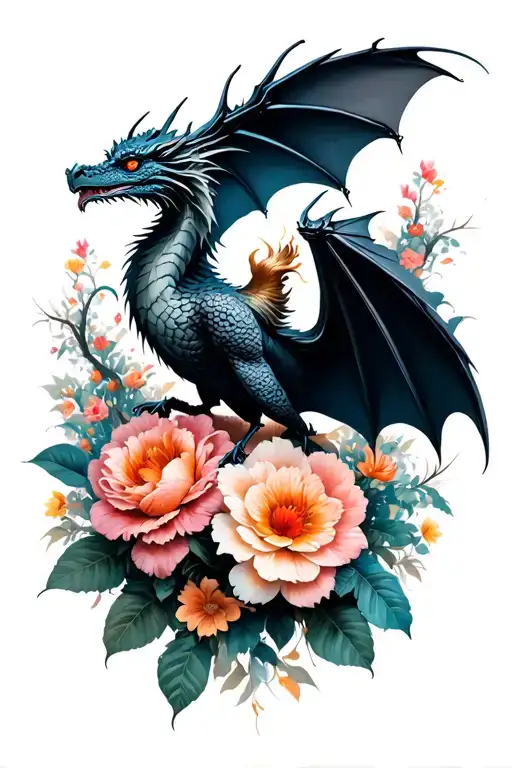 bats, dragons, phoenix, flowers, mandalas tattoo design idea