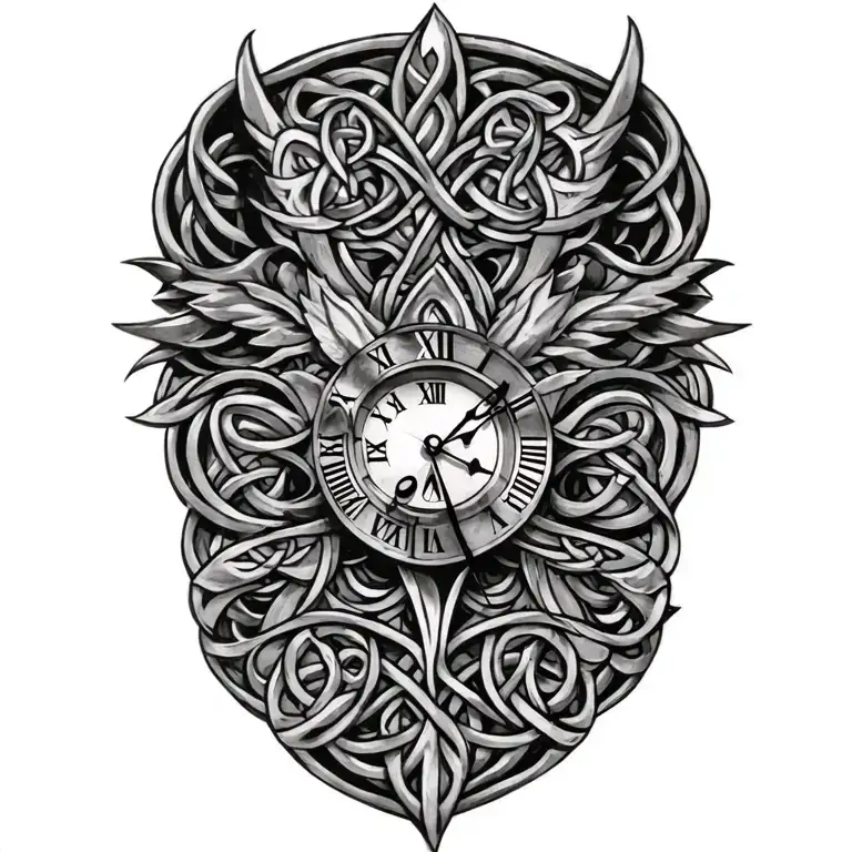 Celtic trinity clock face tattoo design idea