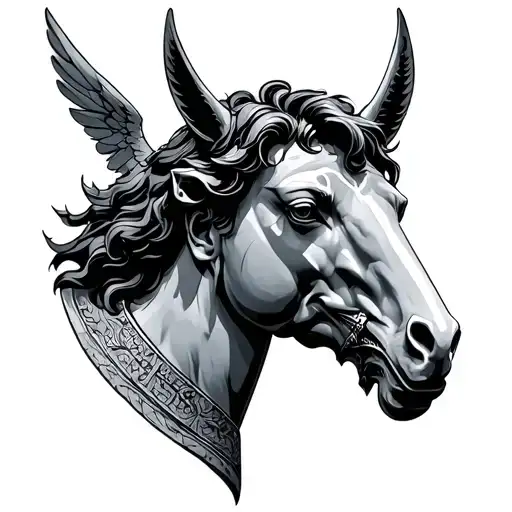 arch angel centaur sagittarius  roman statue demon face tattoo design idea