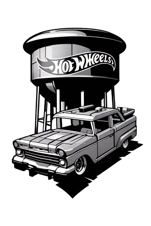 water tower hot wheels car caravan lego 2D com simbolo tattoo design idea