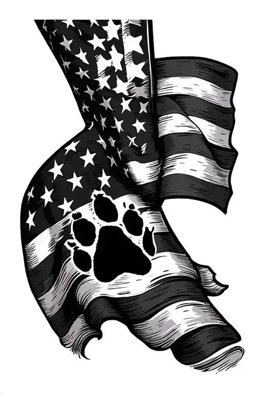 American flag on forearm with dog paw memorial on bicep tattoo design idea