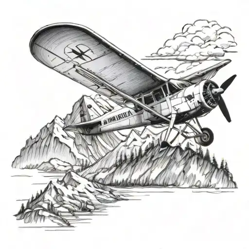 super cub plane flying over the mountains Alaska to remember my father that passed tattoo design idea