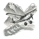 super cub plane flying over the mountains Alaska to remember my father that passed tattoo design idea