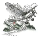 super cub plane flying over the mountains Alaska to remember my father that passed tattoo design idea