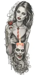 vampire blood women candle burning tattoo design idea