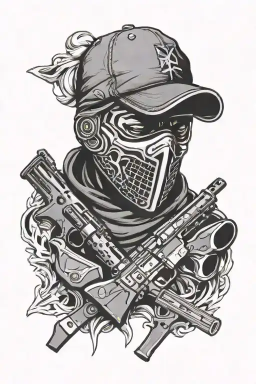 gun ski mask tattoo design idea