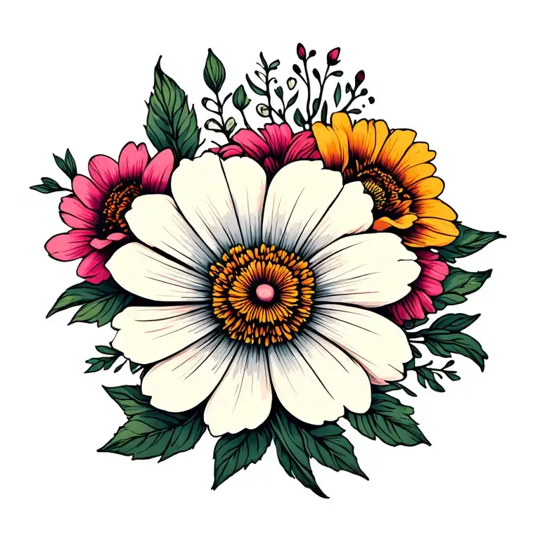birth flower profile 4 kids tattoo design idea
