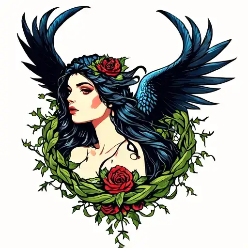 Morrigan entwined with vines tattoo design idea