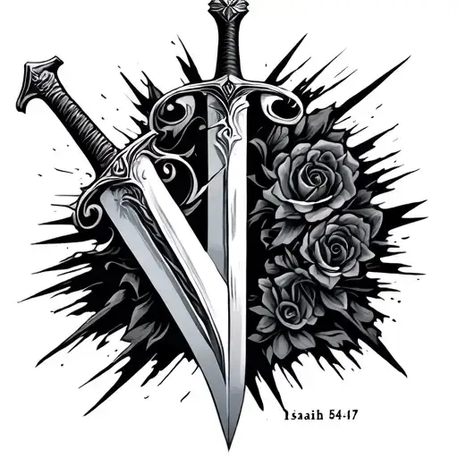 a sword broken in half representing isaiah 54:17 tattoo design idea