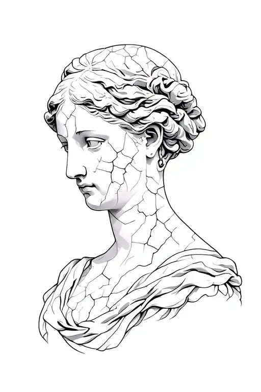 Venus statue head bust cracked tattoo design idea