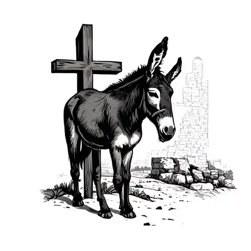 Jerusalem donkey standing in the shadows of the cross tattoo design idea