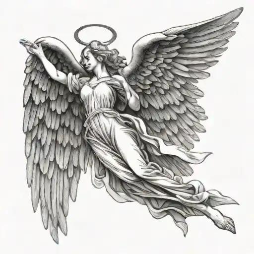 A guardian angel with outstretched wings, watching over and guiding the chosen one tattoo design idea