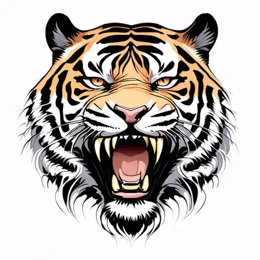 tiger face on roar tattoo design idea
