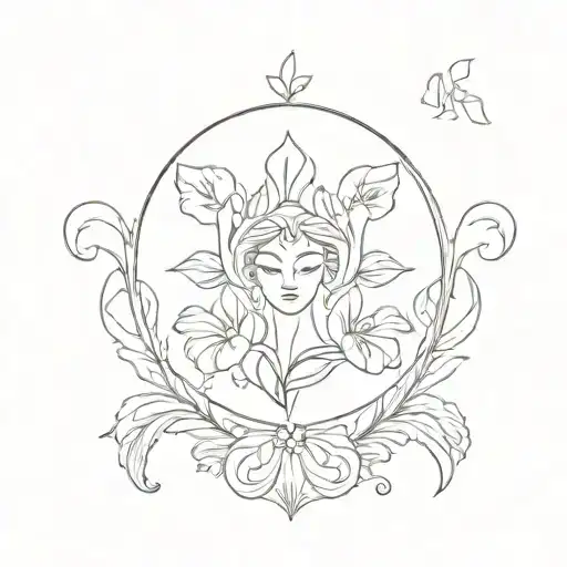 simplistic greek goddess iris symbol surrounded tattoo design idea