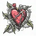  a bleeding heart with barbed wire surrounding it  tattoo design idea