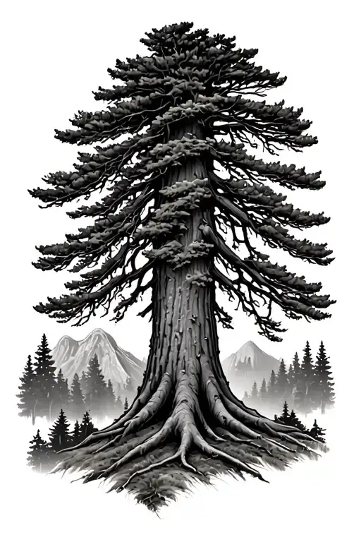 giant sequoia tree with half dome tattoo design idea