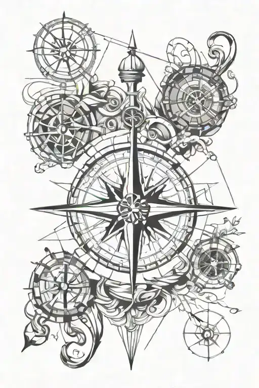 sailing , compass , anchor connected tattoo design idea