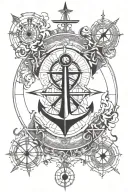 sailing , compass , anchor connected tattoo design idea