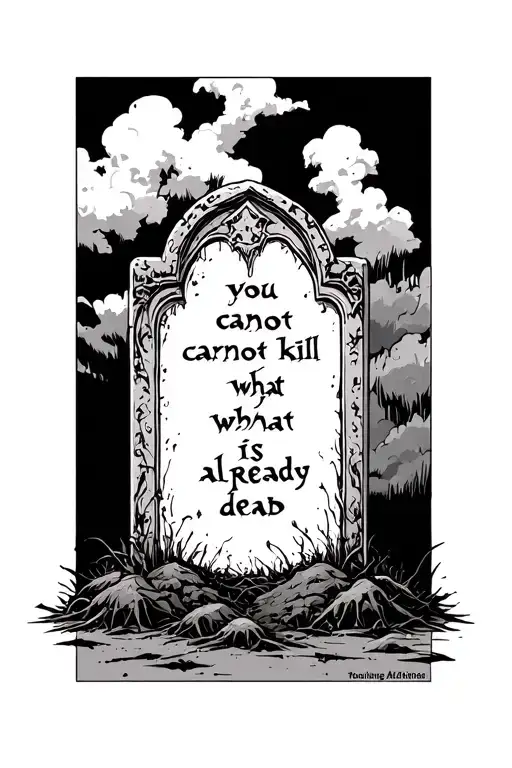 Tombstone coming out of the ground with "you cannot kill what is already dead" engraved on it tattoo design idea