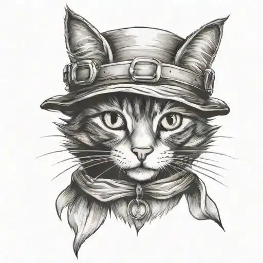 Black and white cat with a Merlin the Wizard hat tattoo design idea