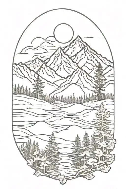 mountains filled with trees tattoo design idea