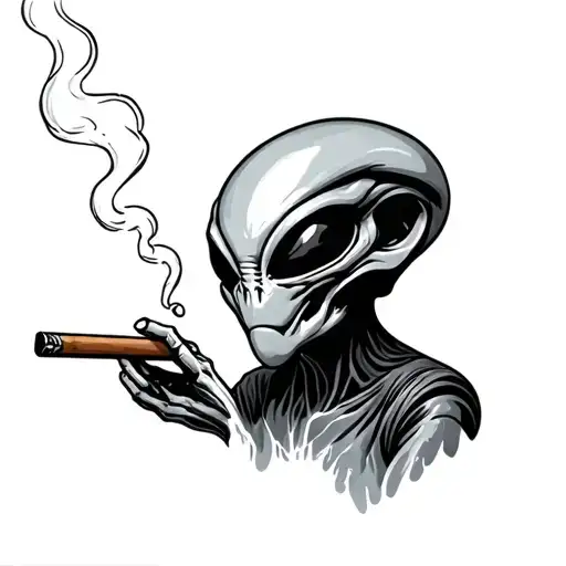 alien smoking a blunt easy tattoo design idea