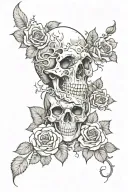 Black and white, full shoulder sleeve, smoky, misty, skull, roses, negative shading, realism tattoo design idea