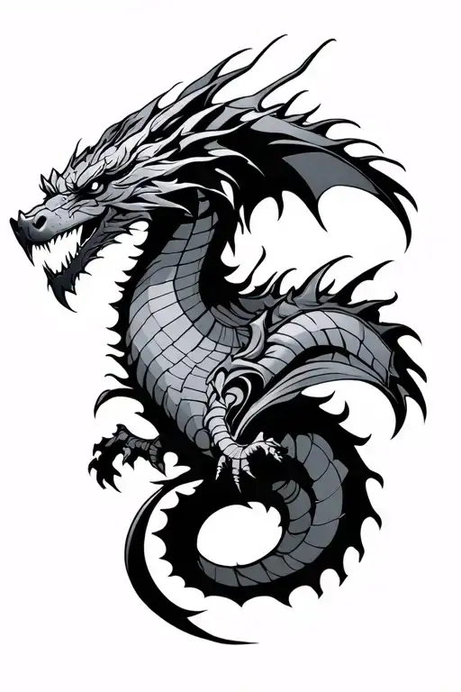 half dragon knight in gemini style tattoo design idea