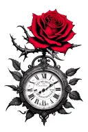 red thorn rose on a clock with the time as get rich or die trying in the cloud by heavens gate, with psalms 91 verse 1-2 tattoo design idea