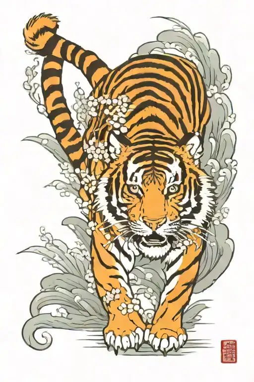 tiger walking along tattoo design idea