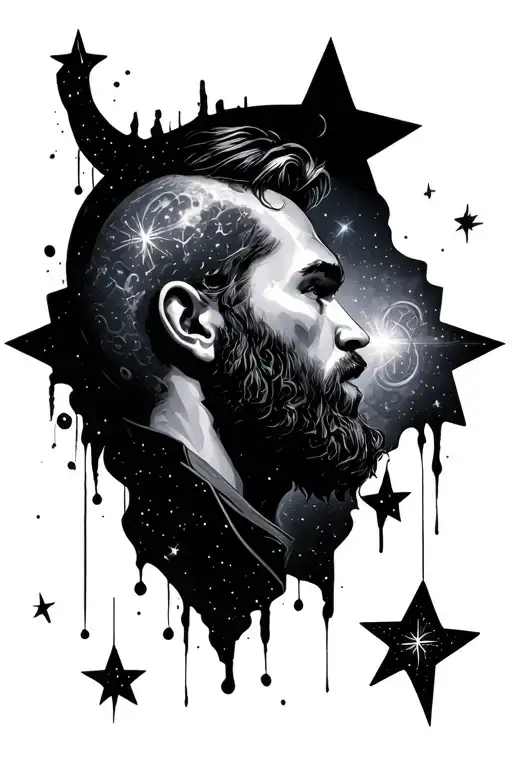 Male tattoo, stars, universe (science), mysteries, loneliness and strength. tattoo design idea