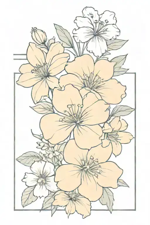 marigolds, daffodils, and primroses into a bouquet  tattoo design idea