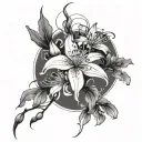 Choso from jjk, red spider lily's, purple wisteria, vines with thorns  tattoo design idea