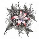 Choso from jjk, red spider lily's, purple wisteria, vines with thorns  tattoo design idea