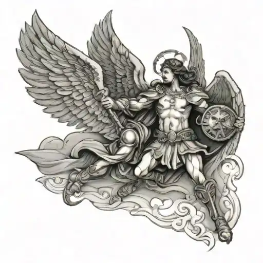 st michael the archangel defeating satan tattoo design idea