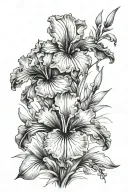 iris and violet flower bouquet tattoo design idea