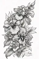 iris and violet flower bouquet tattoo design idea