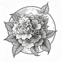 Hydrangea Flower inside a full moon tattoo design idea