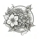 Hydrangea Flower inside a full moon tattoo design idea