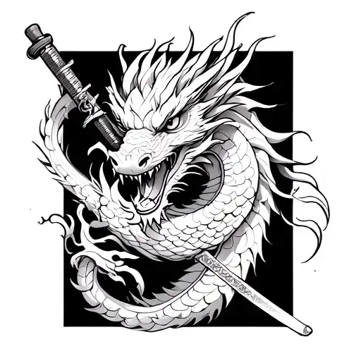 dragon, sakura, samurai, temple, zenitsu, katana tattoo design idea