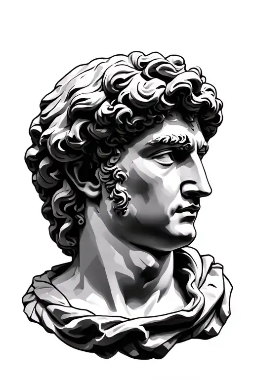 Alexander the great statue head bust cracked tattoo design idea