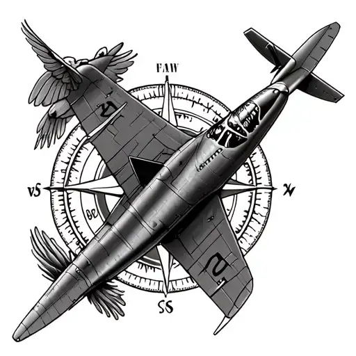 p40 warhawk and compass rose intertwined within tattoo design idea