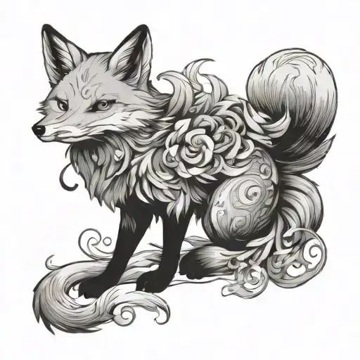 kitsune fox full body tattoo design idea