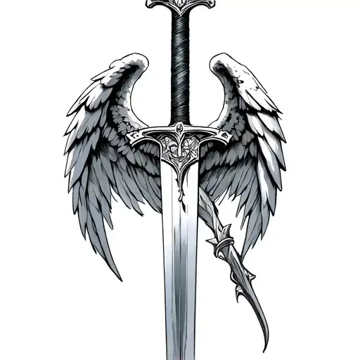 st michael sword one angel wing tattoo design idea