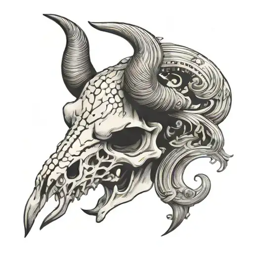 Long Horn Skull tattoo design idea