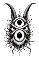 Many-eyed creature, dark anxious vibe tattoo design idea